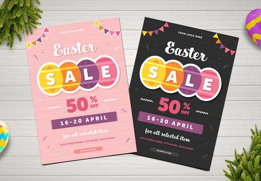 Easter Sale Flyer Layout with Colorful Egg Elements