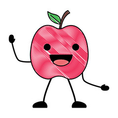 kawaii happy apple icon over white background, colorful design. vector illustration