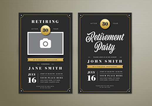 Retirement Party Invitation Layout with Gold Accents