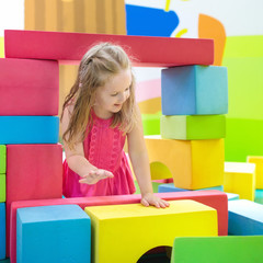 Kids play. Construction toy blocks. Child toys