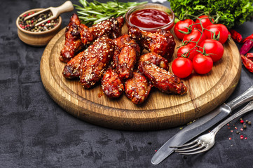Hot Meat Dishes - Grilled Chicken Wings with Red Spicy Sauce