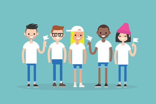 International group of people attending a demonstration. Active modern society concept. Global Community meeting. Group of international students. Flat vector clip art illustration.