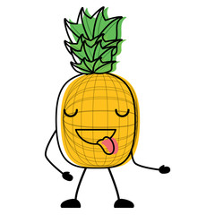 kawaii pineapple showing the tongue over white background, colorful design.  vector illustration