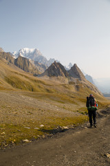 Obraz premium expedition in mountains with a tent 