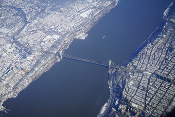 Aerial view of the George Washington Bridge over the Hudson River between New York and New Jersey...