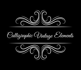 Calligraphic vintage elements. Hand drawn flourish filigree elements. Vector illustration.