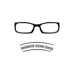 Glasses icon. Optic eyeglasses. Diagnostic testing center text. Vector illustration.
