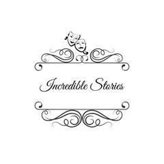 Theather masks. Swirls, filigree flourish elements. Decoration. Vector.