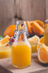 Freshly squeezed orange juice in bottles