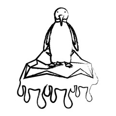 sketch of Penguin on melted ice icon over white background, vector illustration