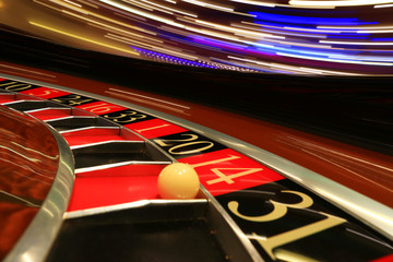 Classic casino roulette wheel with ball