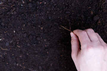 Man farmer holding soil. Earth day and ecology concept
