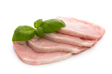 Fresh raw beef steak isolated on white background, top view.