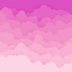 Sunrise or sunset magical clouds in the sky. Flat background for posters, banners. Heaven's beauty concept illustration background. Feminine, sweet pink tints of morning sun rays.