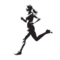 Fototapeta na wymiar Running woman, abstract vector silhouette, side view
