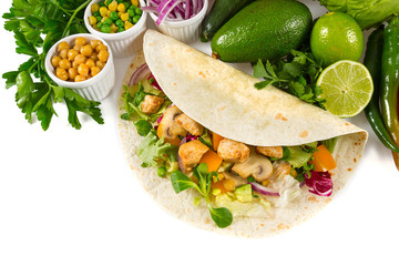 Traditional mexican chicken tortilla wrap