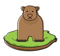Wild grizzly bear on grass block over white background, colorful design. vector illustration