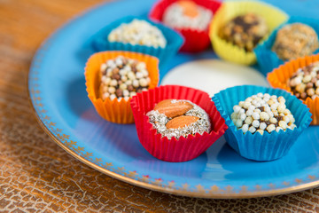 oriental dried fruits with nuts, Turkish sweets on a plate