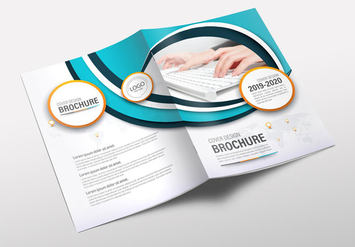 Brochure Cover Layout with Teal and Blue Accents 3