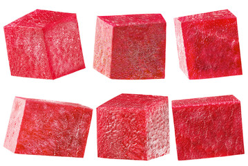 Collection of piece of beet isolated on white
