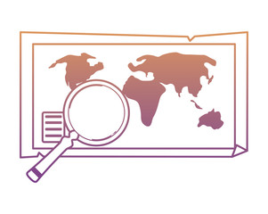 World map with magnifying glass over white background, colorful design. vector illustration