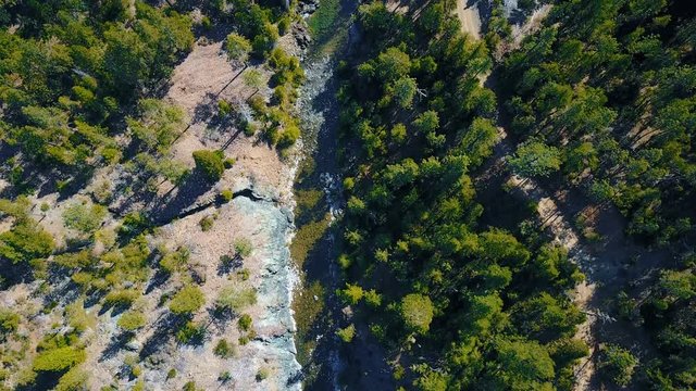 Drone Flying Over Stream of Water and Woods 4k