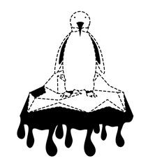 Penguin on melted ice icon over white background, vector illustration