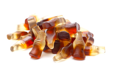 Cola Flavored Gummies on a White Background