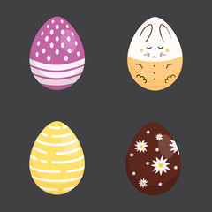 Set Easter eggs, collection of vector illustration in cartoon style, isolated.
