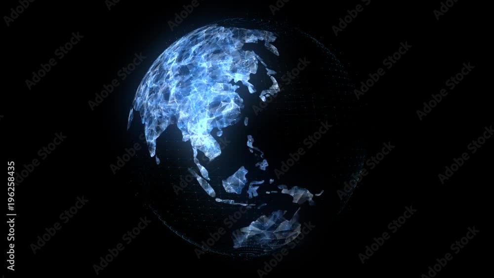 Aufkleber conceptual earth planet rotation with hi-tech cyberspace network motion.