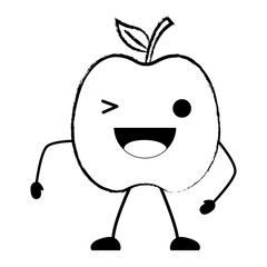 sketch of kawaii apple wiking an eye over white background, vector illustration