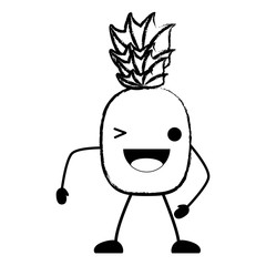 sketch of kawaii pineapple wiking an eye over white background, vector illustration