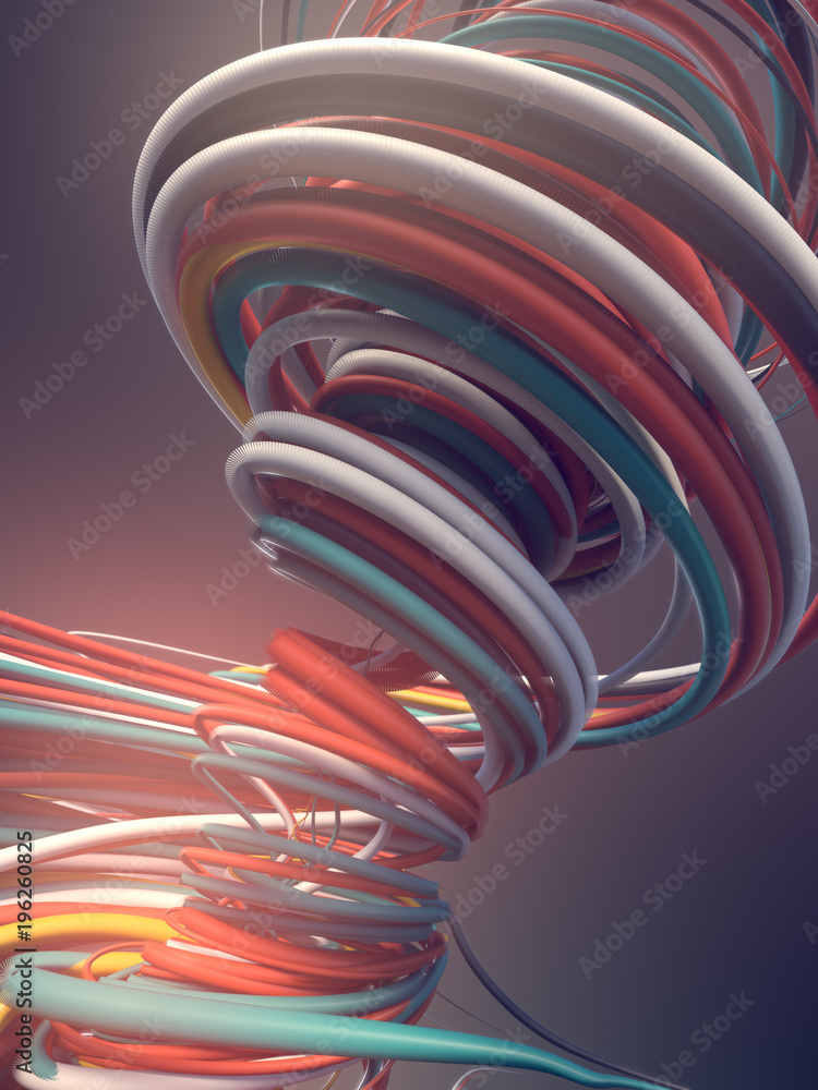 Aufkleber interlacing abstract blue red and white curves. 3d rendering