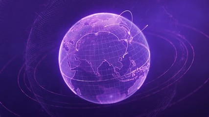 particle world with a growing global network - purple loop.