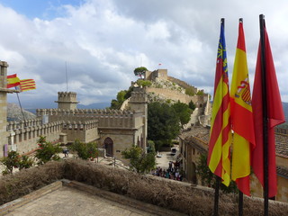 Xàtiva Castle and Flags, Province of Valencia, Spain