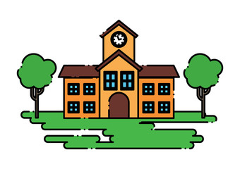 school building and trees icon over white background, colorful design. vector illustration