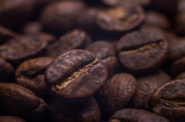 Close up roasted coffee beans