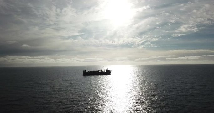 Aerial view of an offshore oil installation at sea