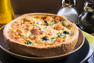 Classic smoked salmon and broccoli quiche