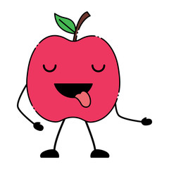 kawaii apple showing the tongue over white background, vector illustration