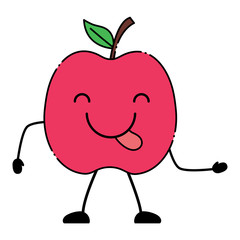 kawaii apple showing the tongue over white background, vector illustration