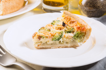 Classic smoked salmon and broccoli quiche
