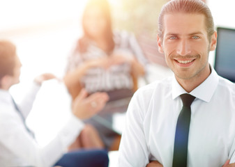 successful young business men on blurred background