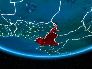 Obraz na płótnie Canvas Cameroon on planet Earth from space at night