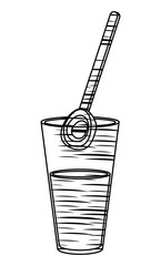 sketch of glass with juice and spoon icon over white background, vector illustration