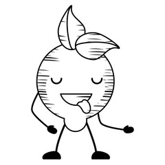 sketch of kawaii lemon showing the tongue over white background, vector illustration