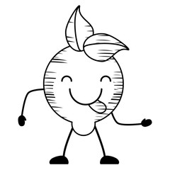 sketch of kawaii lemon showing the tongue over white background, vector illustration