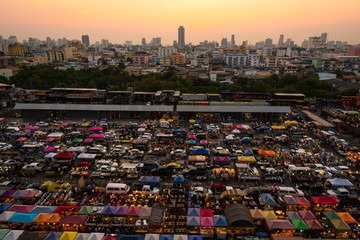 Aerial tower and sky view of Bangkok city thailand at sunset