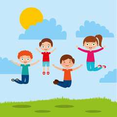 Obraz na płótnie Canvas jumping happy kids playing cartoon vector illustration