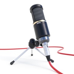 tabletop microphone with support legs, public speaking, talking to audience,master class on white background 3D illustration